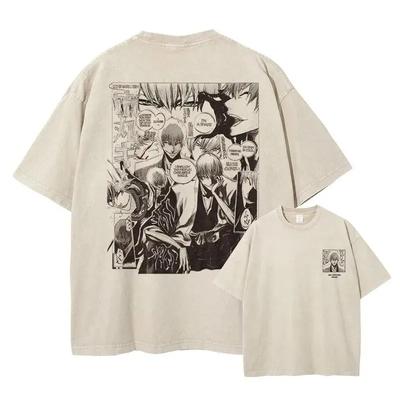 Tricou Spălat cu Panou Manga Bleach Gin Ichimaru, Tricou Supradimensionat Unisex Streetwear Anime, Top Casual cu Mânecă Scurtă 100% Bumbac