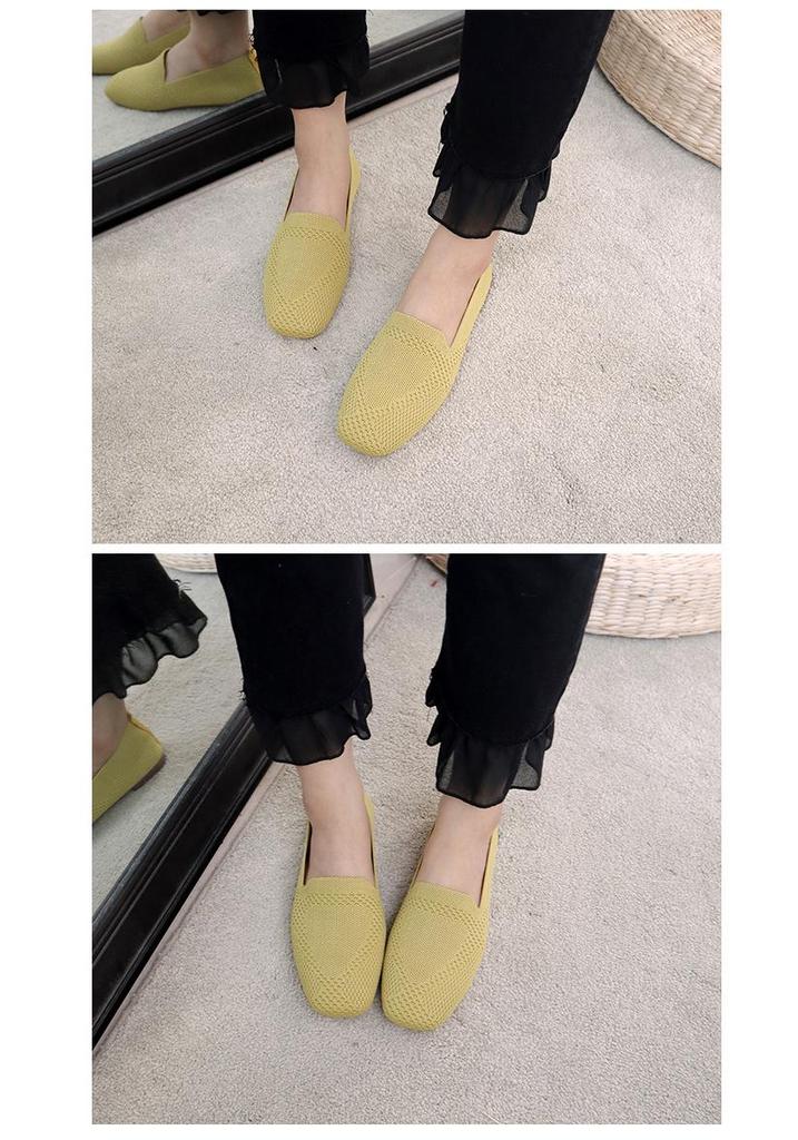Women's Plus Size Knitted Loafers - Square Toe Flat Shoes for Spring/Autumn