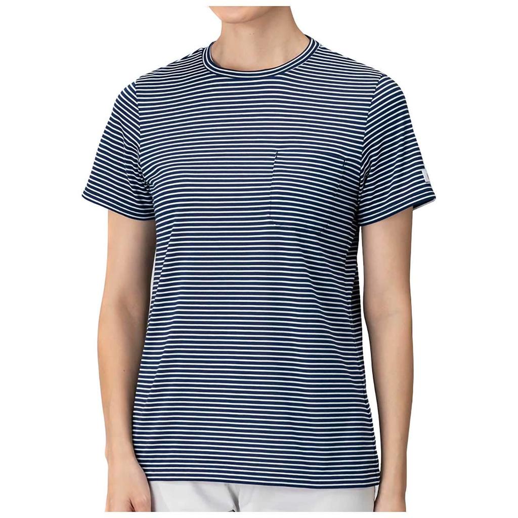 Mizuno Szybkoschnący T-shirt damski z krótkim rękawem w paski UV Limoges Blue Rozmiar S do rozmiaru japońskiego, B2MA9228, Odprowadzający wilgoć, Szybkoschnący, Ochrona,