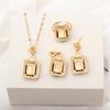 Green Color Square Crystal Stone Jewelry Set Classic Fashion Retro Earrings Necklace Bridal Birthday Girl Gift Wedding