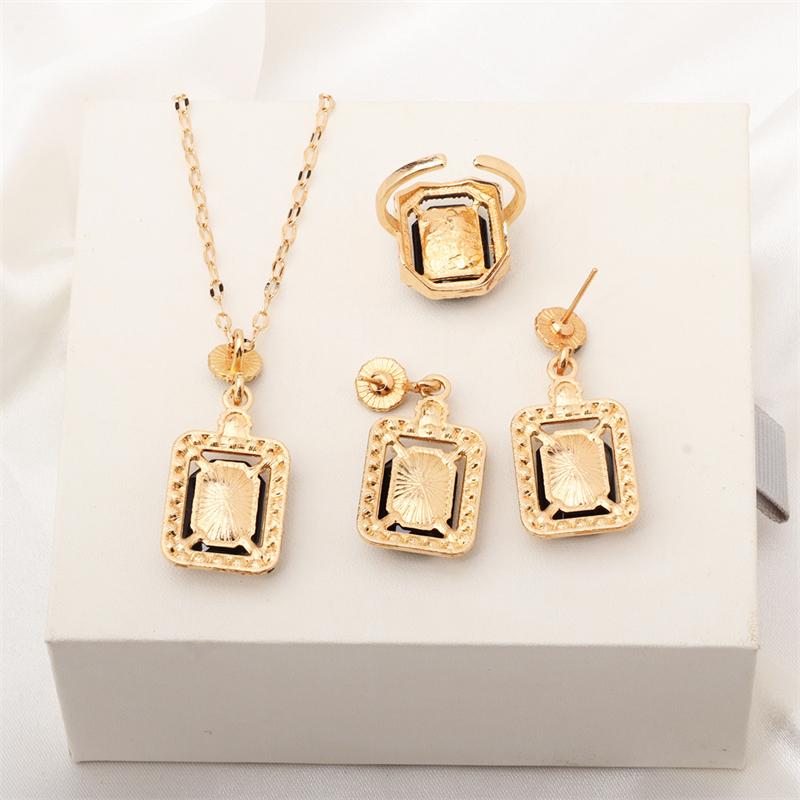 Green Color Square Crystal Stone Jewelry Set Classic Fashion Retro Earrings Necklace Bridal Birthday Girl Gift Wedding