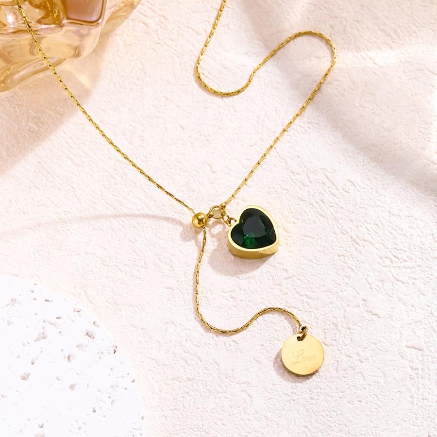 A Love Stainless Steel Necklace, Women'S Y-Shaped Pendant Necklace, Clavicle Chain Can Be Adjusted, Suitable for Daily, Party Wear