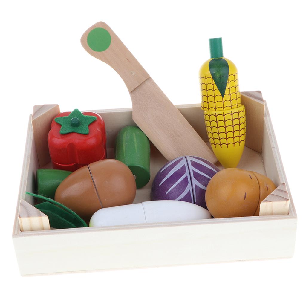 Magnetic Cutting Fruits Vegetables Kitchen Food Toy Wooden Playset Gift