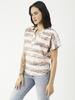 Moomaya Printed V-Neck Long Tops For Women, Short Sleeve Regular Fit Shirt