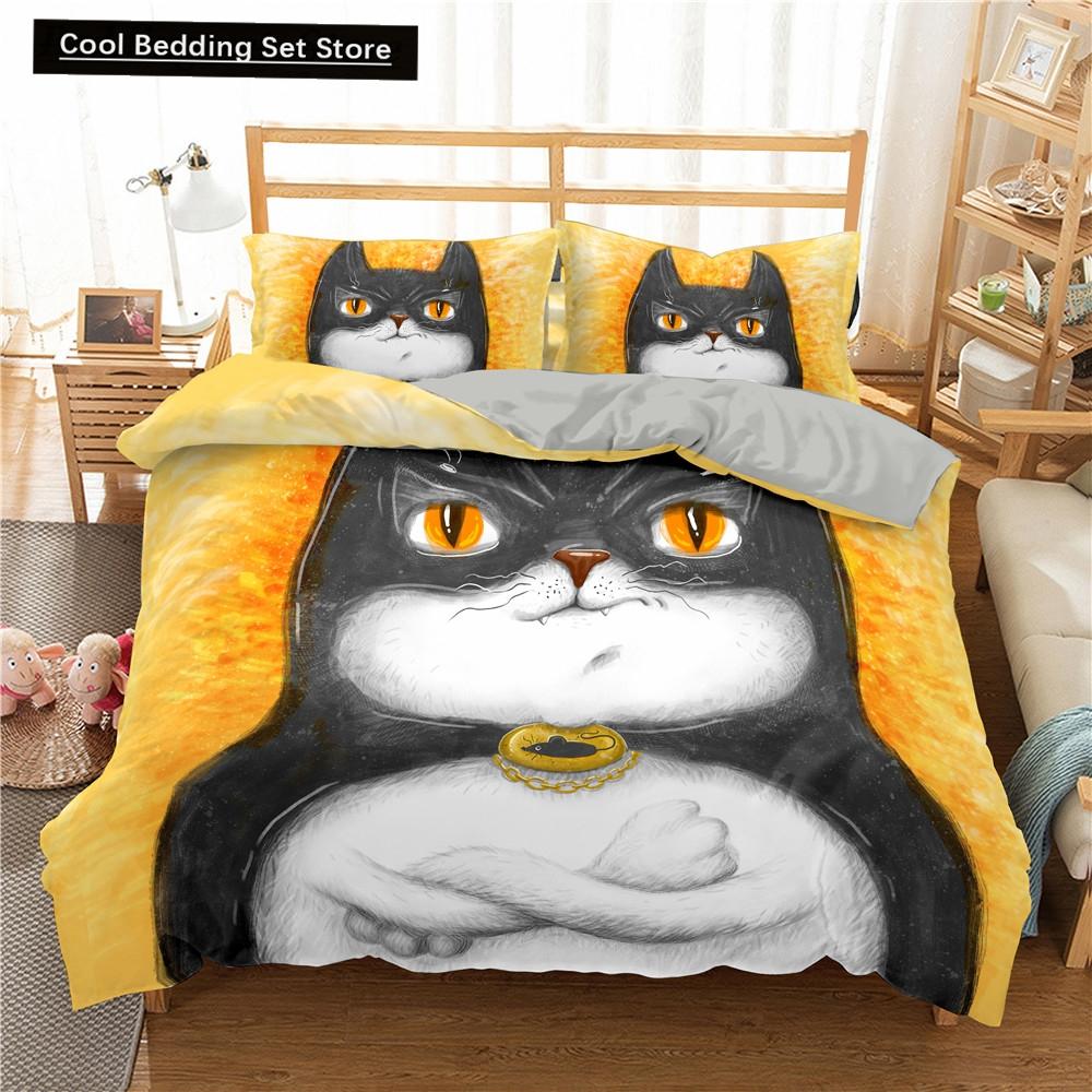Cartoons Niedliche Katze Bettbezug Bettdeckenbezug Kissenbezug Junge Mädchen 2/3-teiliges Bettwäscheset King Queen Größe Kitty Polyester Bettdeckenbezug