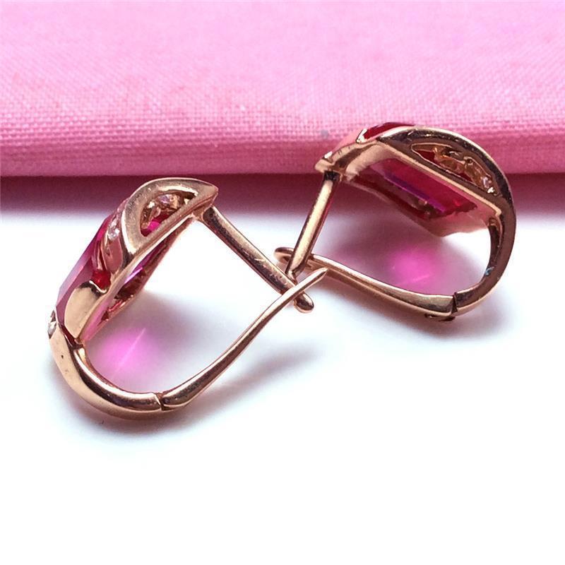 Purple Gold Square Earrings, Redstone Inlaid Zircon Women'S High-End Rose Gold-Plated Colored Gold Earrings.
