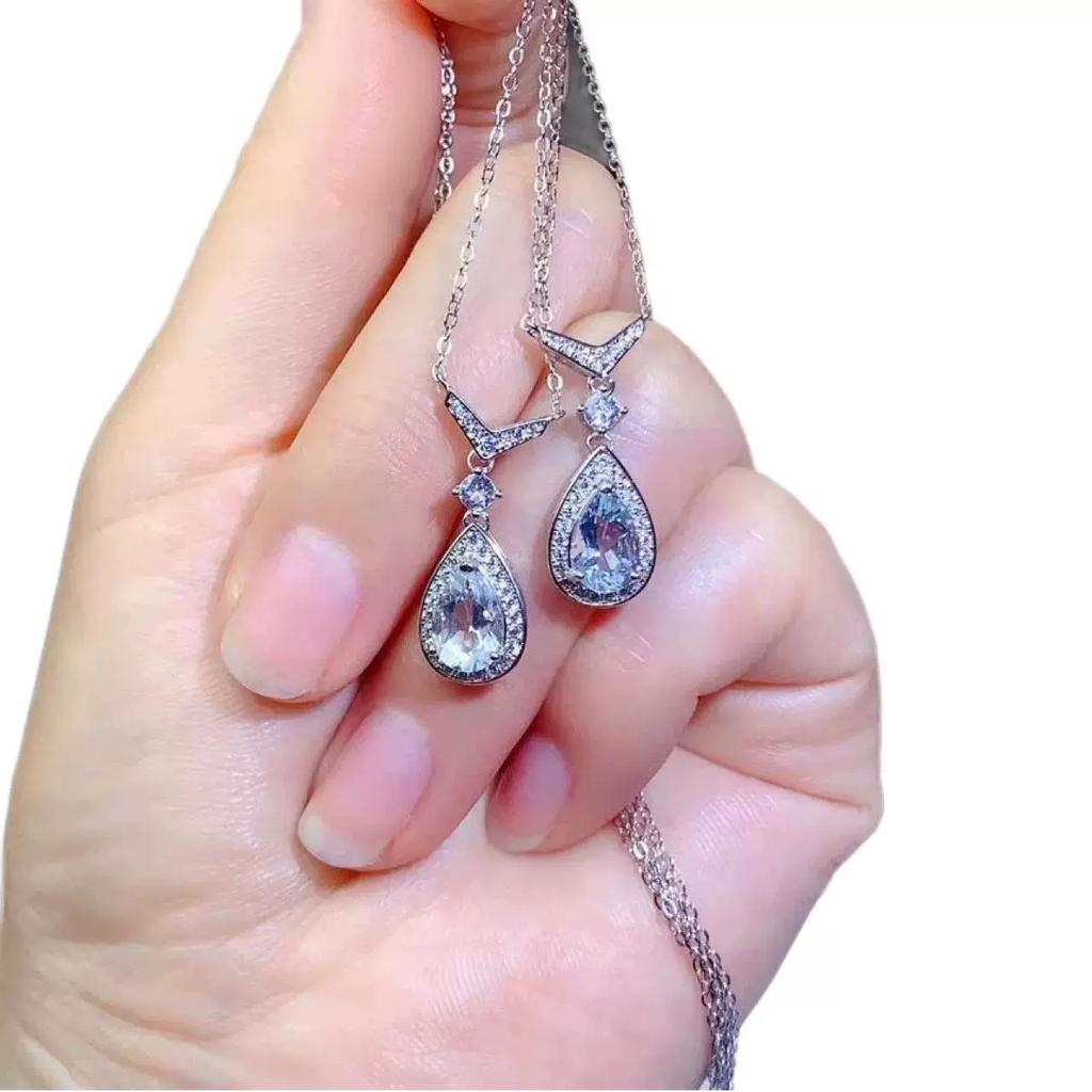 100% Natural Aquamarine Gemstone Pear Shaped Cut 925 Sterling Silver Handmade Fashion Jewelry Necklace Customized for Women