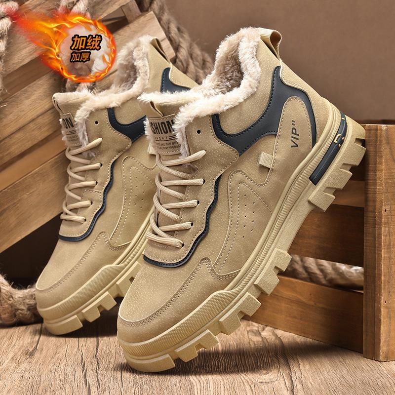Men's Boots Fashion High Top Cotton Shoes Plush Warm Snow Boots Outdoor Waterproof Platform Boots Winter Men Sneakers