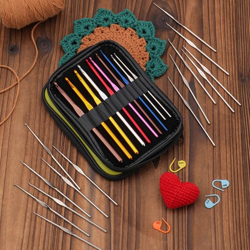 24Pcs Aluminum Crochet Hook Set Aluminum Handle Knitting Needle with Case for Yarn Craft Knitting Project 0.5mm-6.5mm
