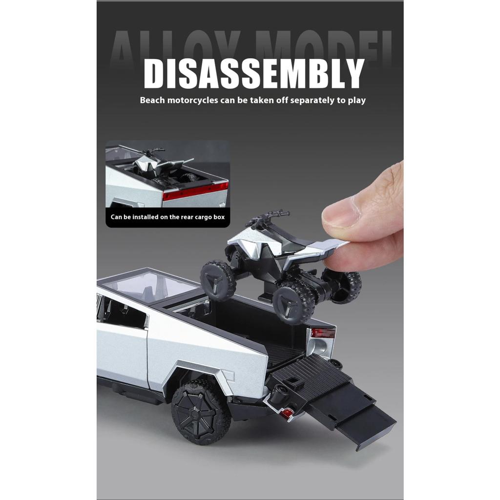 1/32 Tesla Cybertruck Toys Off Road Vehicle Die Cast Model Car Sound & Light Beach Motorcycle Hobby Collectible Birthday Gift for Boy