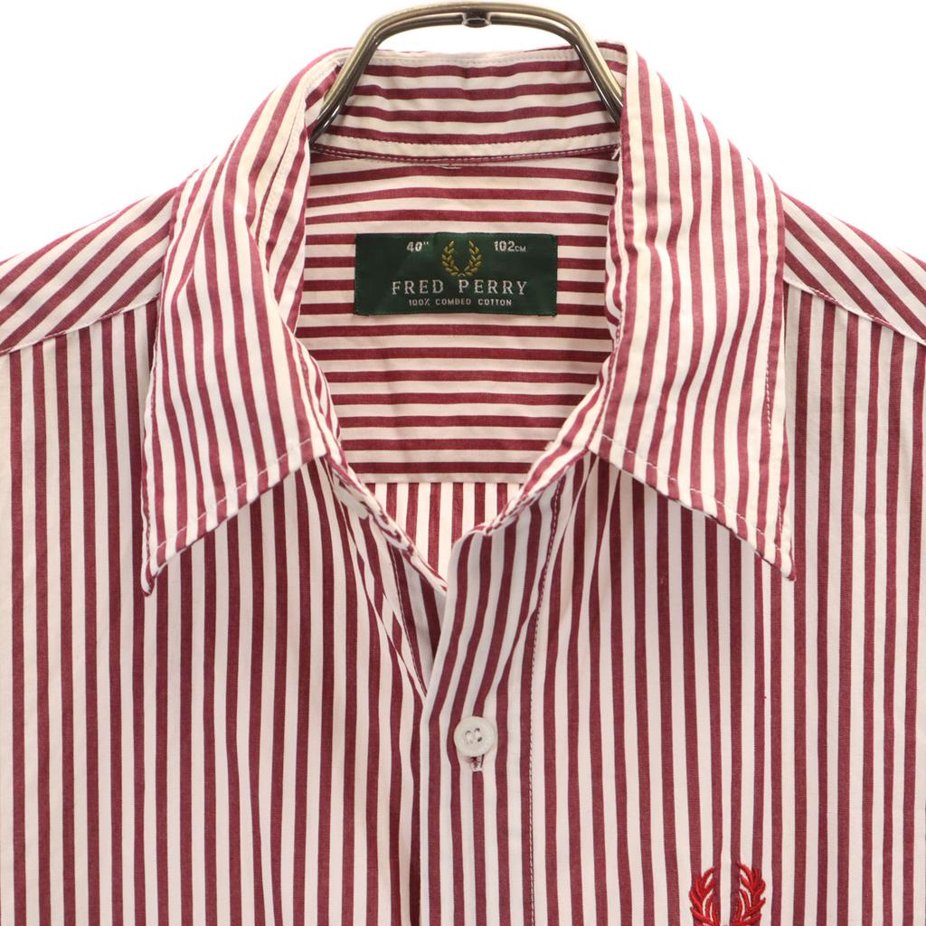 FRED PERRY Striped Pattern Long sleeve shirt 40 Bordeaux series Men's Used