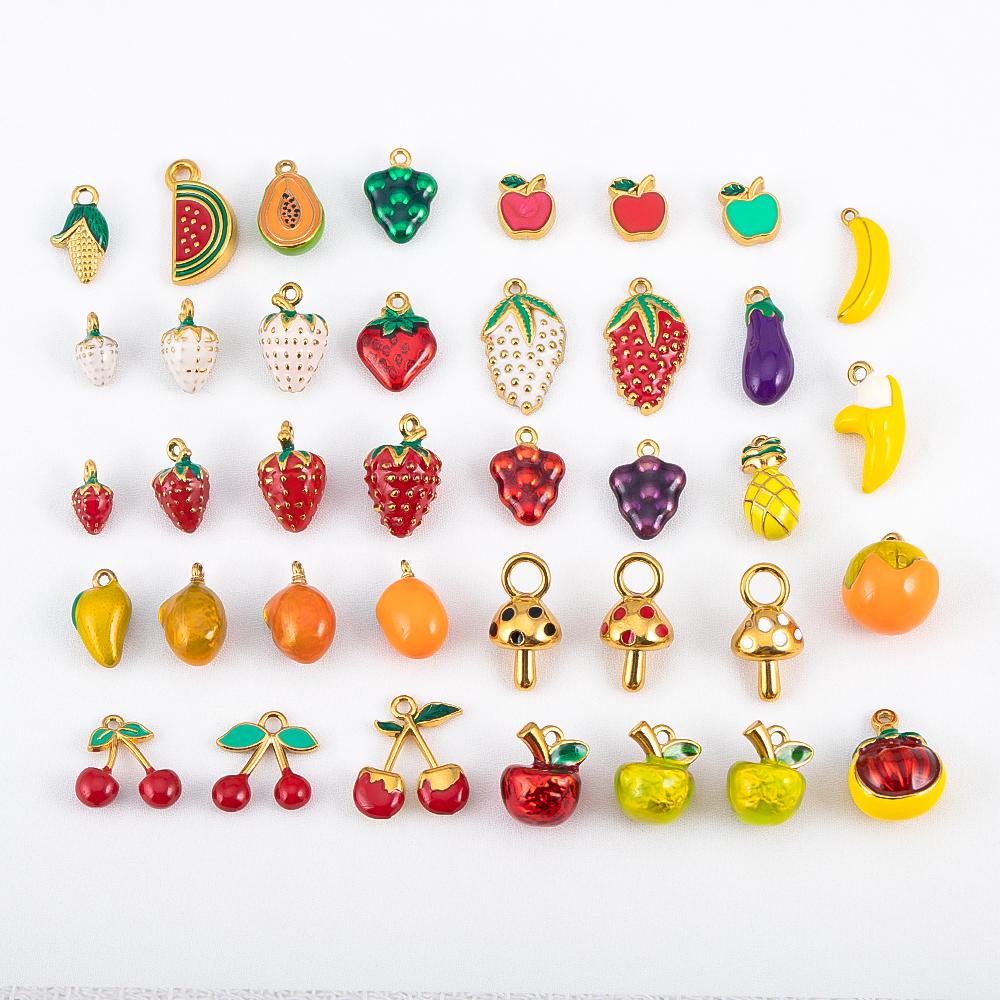 2pcs Stainless Steel Enamel Cute Strawberry Banana Corn Grape Cherry Charms Gold Plated DIY Bracelet Earrings Jewelry Findings
