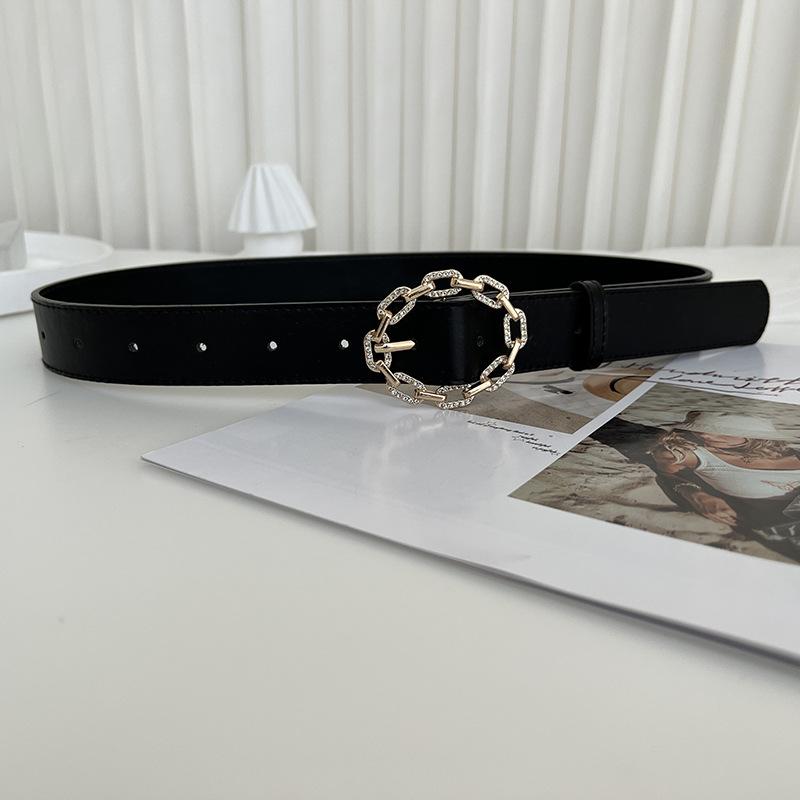 

Korean Womens Contemporary Fashion Belt With Rhinestone Buckle For Looks Modern чёрный