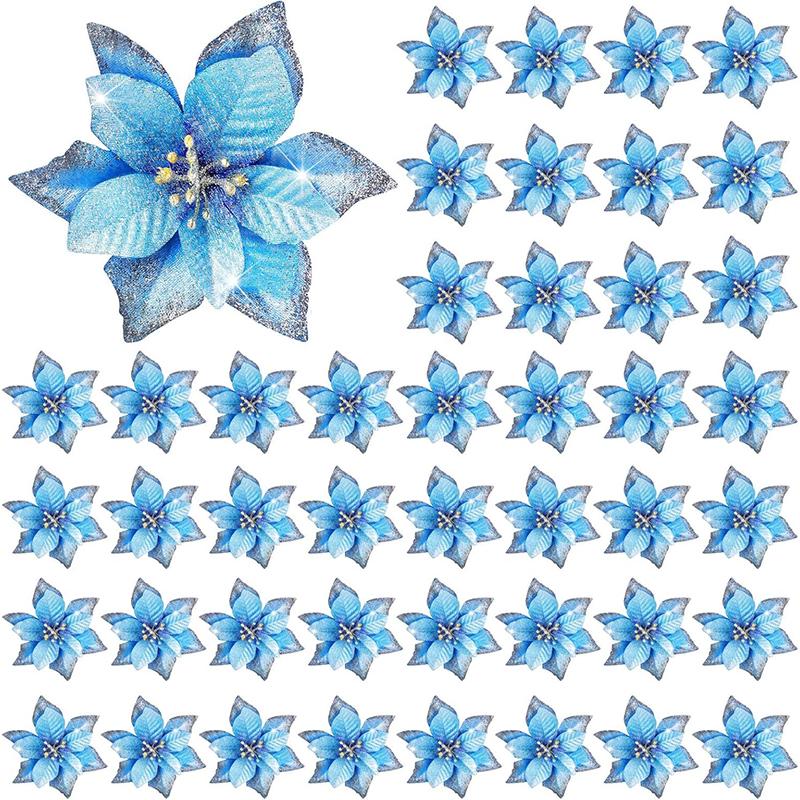 13CM Christmas Decoration Artificial Glitter Flowers Floral for Xmas Tree Ornament New Year Party Home Decoration Navidad