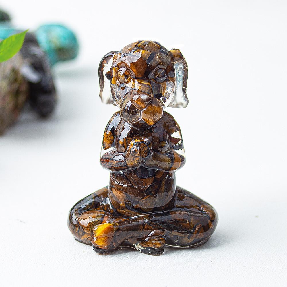 Zen Sitting Dog Resin Art Desk Decor Handmade Crystals For Meditation Gift