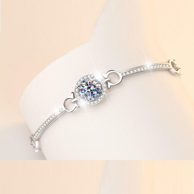 LESF 1 Carat Moissan Diamond Women Bracelet 925 Sterling Silver Round Bracelet White Gemstone Popular Jewelry