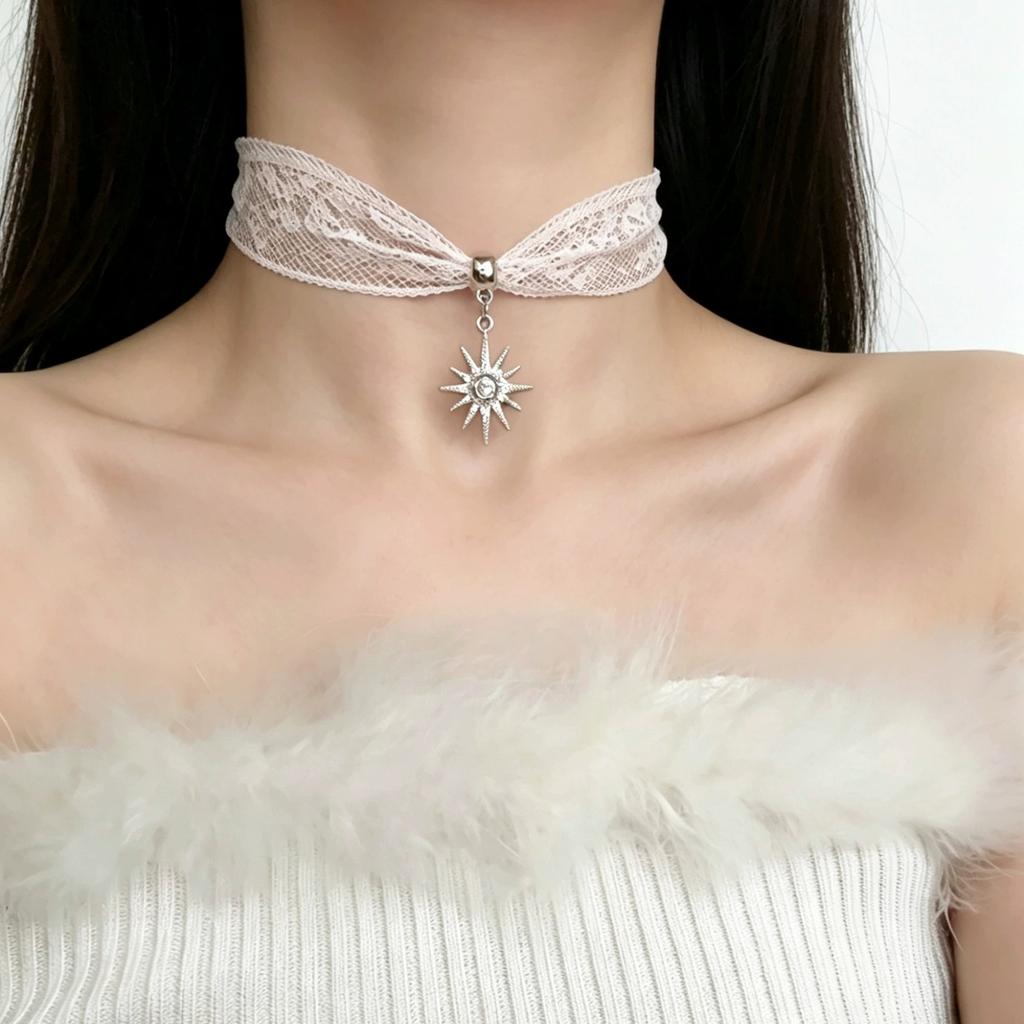Gothic Star Pendant Lace Choker Retro Necklace For Women Trendy Charm Personalized Neck Jewelry Accessories