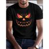 European Sizes Halloween Menacing Jack-o-lantern Face Print Plus Size Men's Crew Neck Short Sleeve Trendy T-Shirt, Versatile Comfortable Breathable