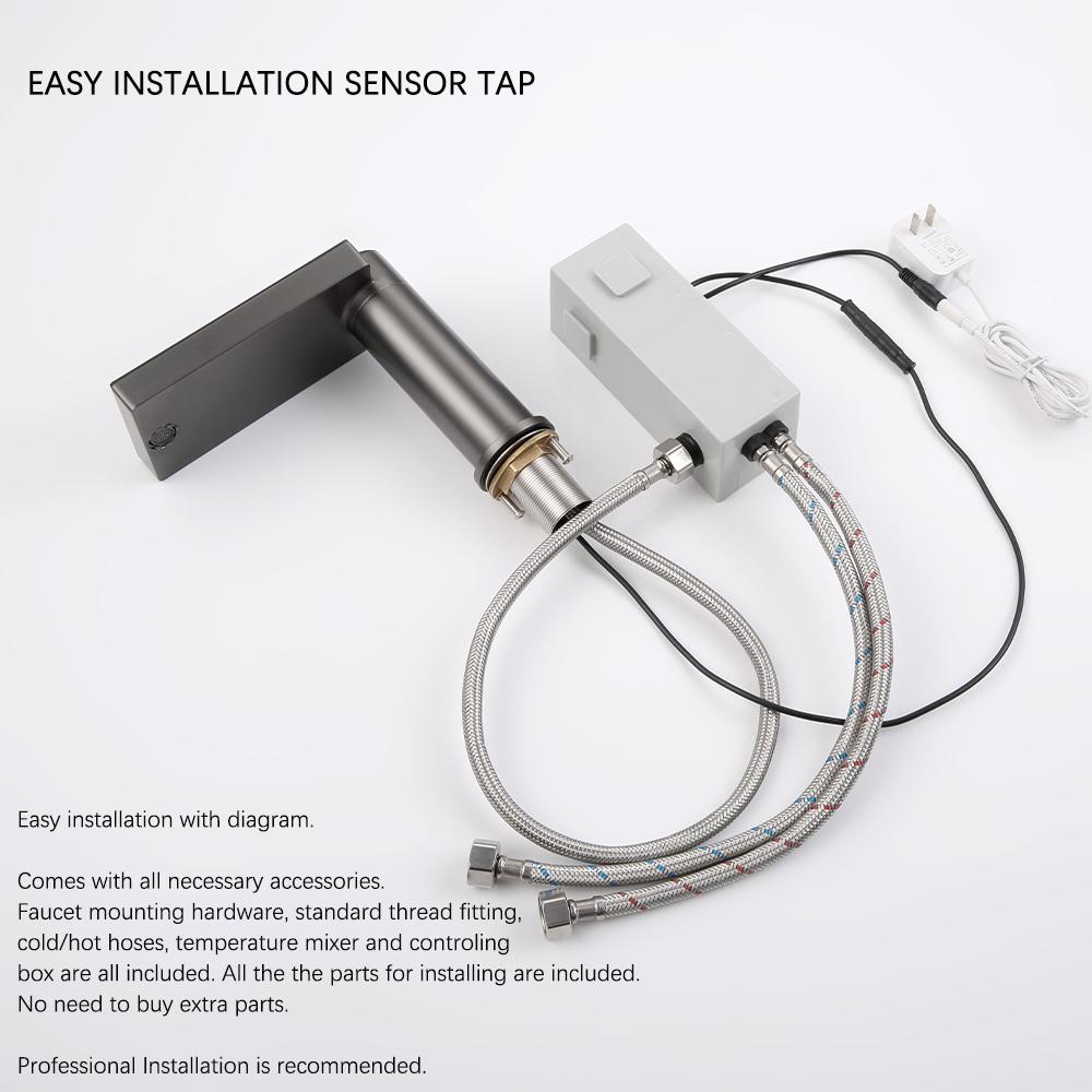 Bagnolux Gun Grey Mixer Hot Cold Water Tap Single Hole Deck Mounted Bathroom Brass On By Sensor Temperature Display Basin Faucet