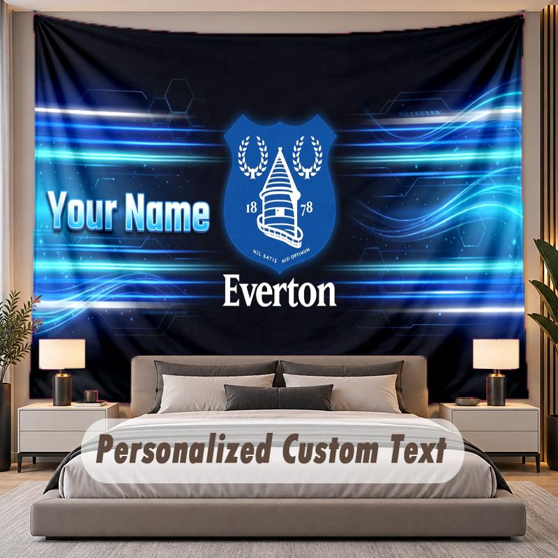 Custom Name Text Tapestry Everton FC Personalized Polyester Wall Tapestry For Bedroom And Room