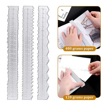 3Pcs Paper Tearing Ruler Irregular Edges Measuring Tool Durable Metal Stencil Paper Ripper Tool For Card Making Scrapbooking