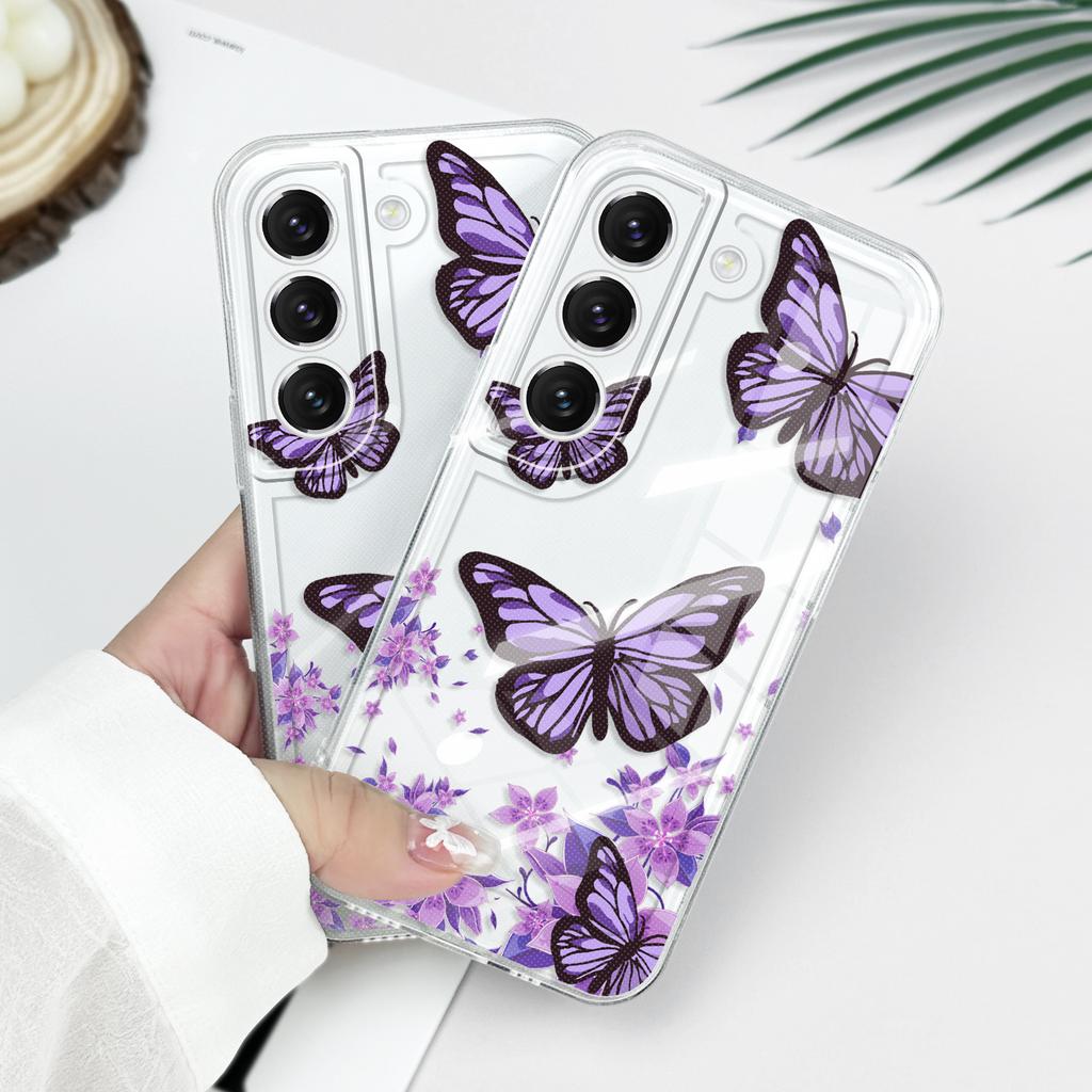 Sky Butterfly Transparent Phone Case For Samsung Galaxy S22 S21 S20 FE Plus Ultra Soft TPU Cover