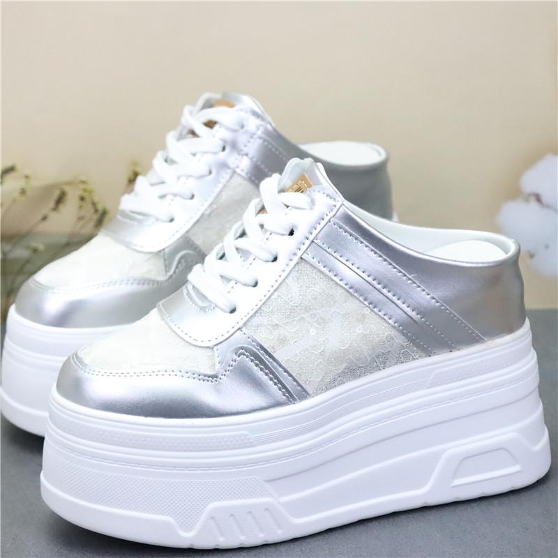 Fashion 12CM Platform Wedge Women Shoes Mules Genuine Leather Hidden Heel Women Summer Shoes Slides Sandals Slippers Spring Autumn