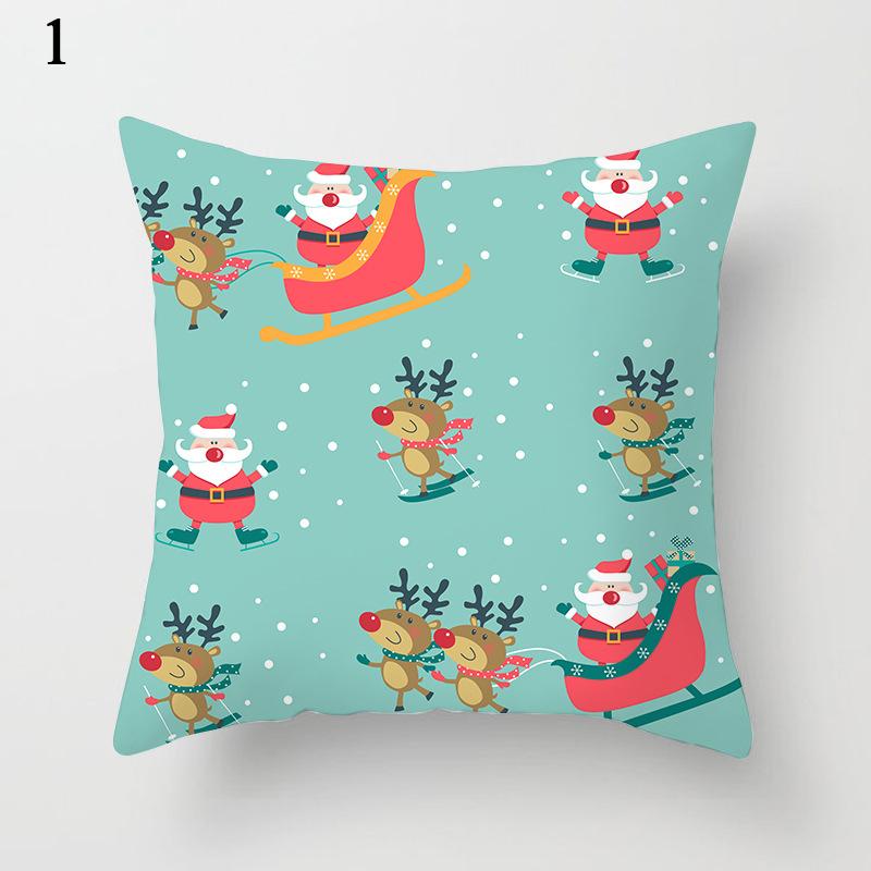 Christmas Cartoon Santa Claus Elk Penguin Decorative Pattern Pillow Case Bedroom Living Room Sofa Cinema Car Throw Pillow Case