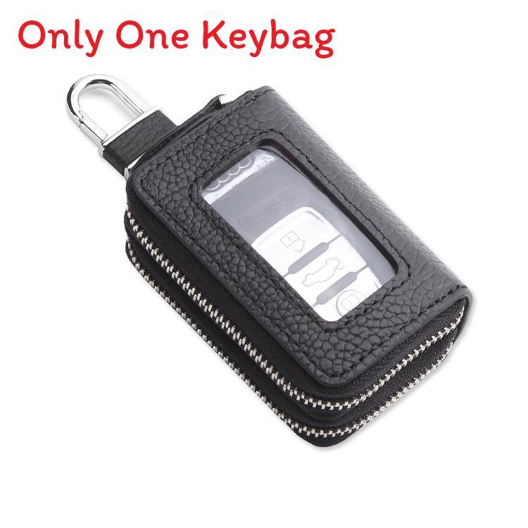 Leather Car Key Wallet With Double Zipper For Men And Women Daily Use