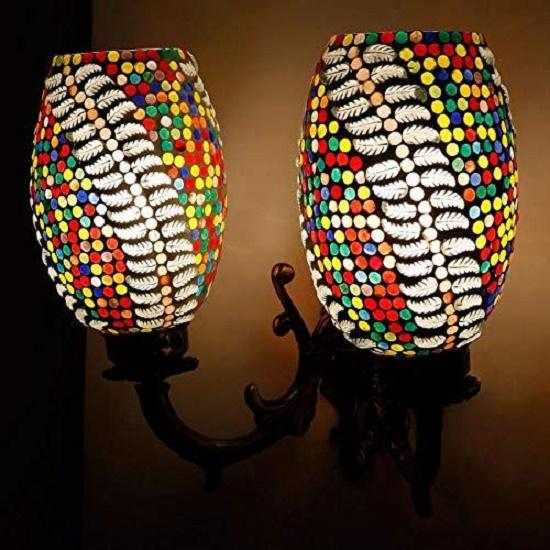 Double dome glass wall lamp for living & home decoration turkish lamp (Multicolour, bulb not included)