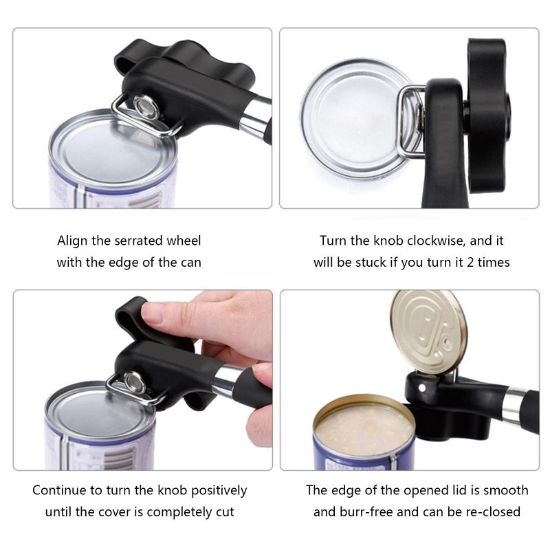 Durable Can Opener Smooth Edge Manual Ergonomic Anti-slip Grips Handle Durable Easy to Clean and Healthy Easy to Use