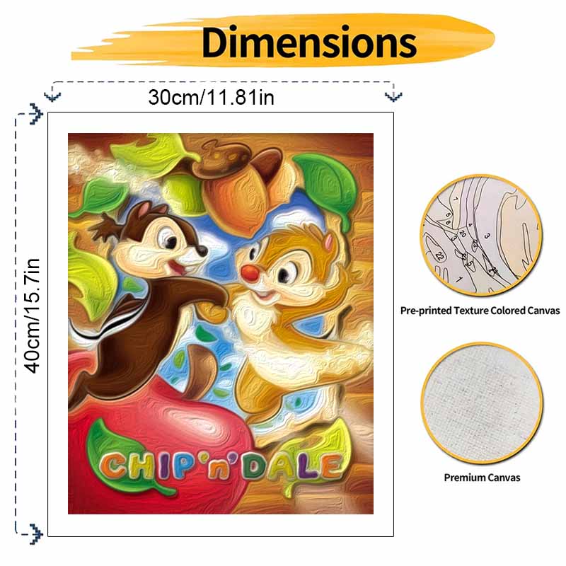 Disney Chip 'n Dale oil painting art handmade diy painting home decoration gift