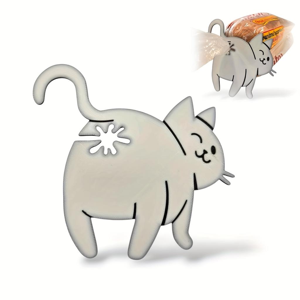 Kattbakdel Brödklämma - 3D-tryckt Humoristisk Köksgadget, Plastpåshållare för Bröd & Snacks, Sött Djur Förvaringstillbehör för Skafferi