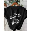Machine Washable Ideal for Spring Everyday Style Shirt Women's Black Graphic Tee - Vintage Scooter Aesthetic Clothes