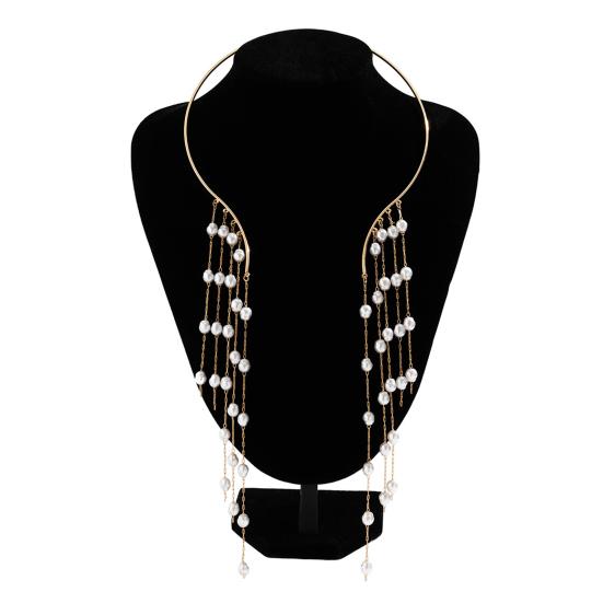 Dlouhý střapec Kovový otevřený choker Hvězda Imitace perlových korálků Střapec Límec Klíční kost Řetízek Náhrdelník Hrudník Tělové šperky pro ženy