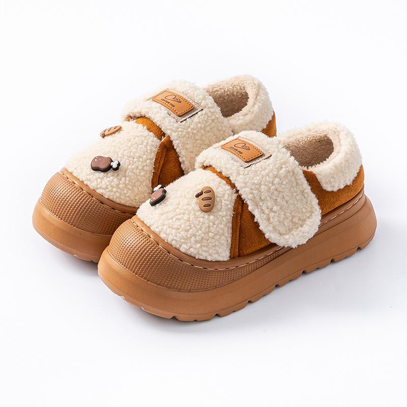 Velcro thickened non-slip cotton slippers fashion shoes bag heel cartoon warm home slippers winter