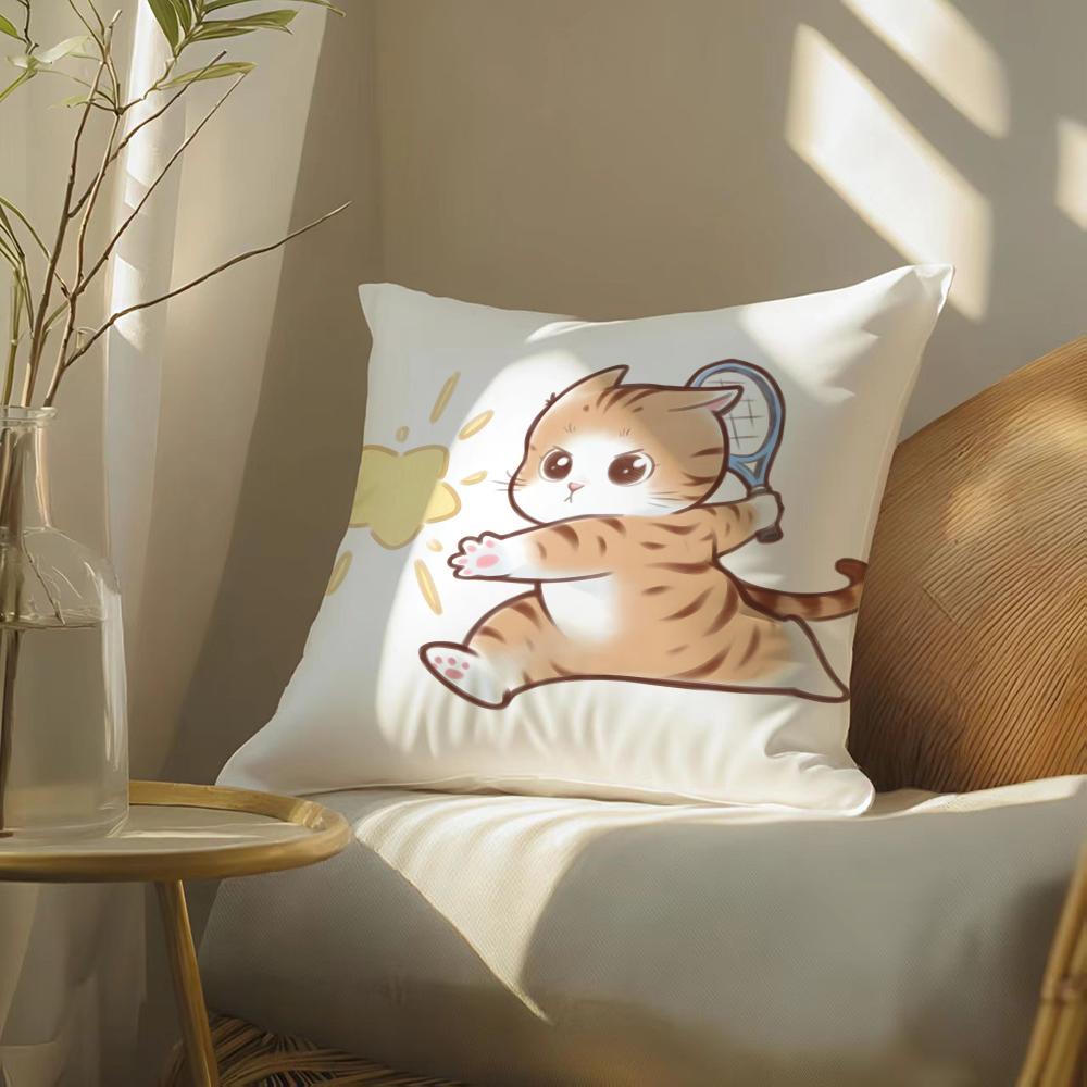 Cute Cat Athlete Childlike Heart Pillow Case Double-Sided Plush Sofa Cushion Covers Organic Breathable Invisible Zipper