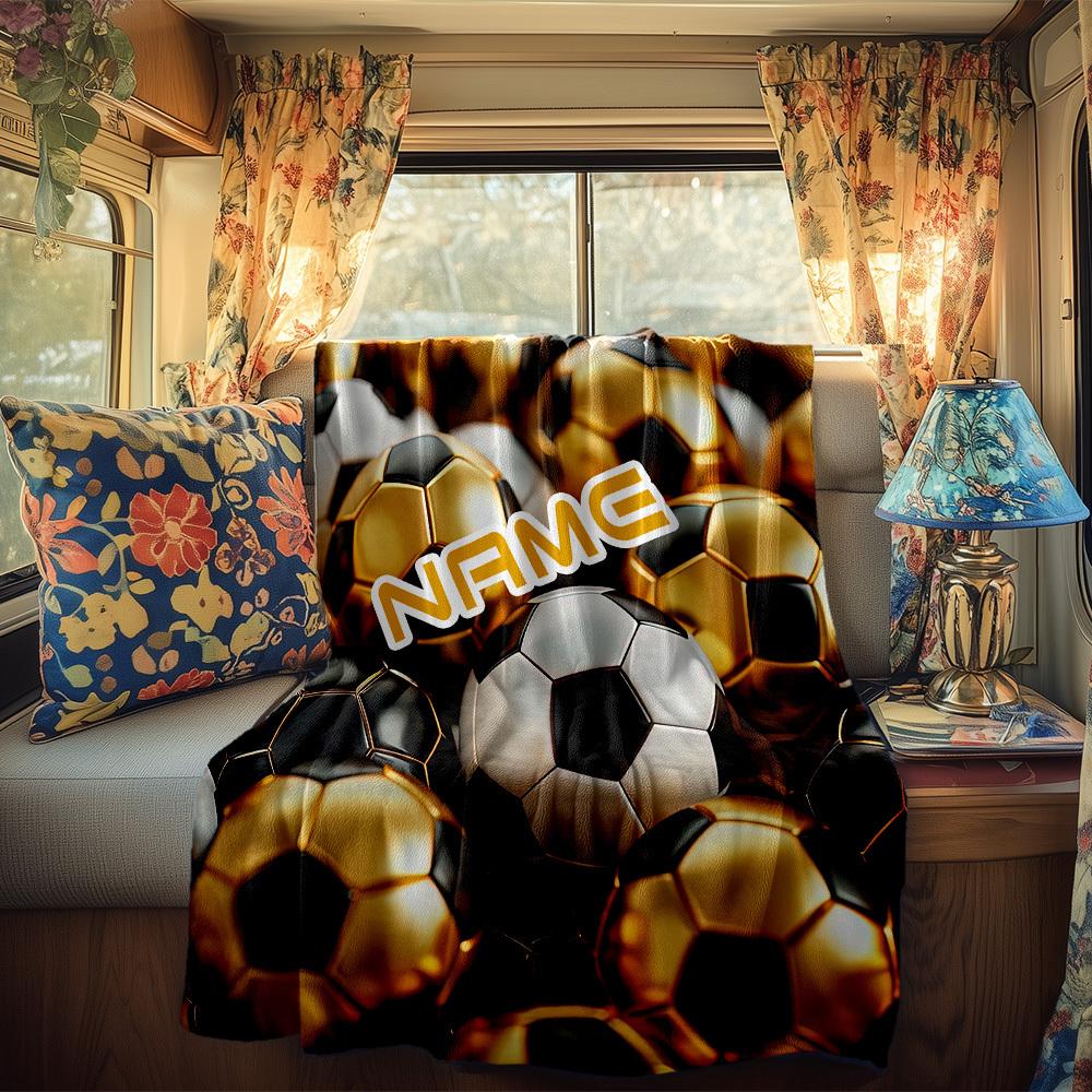 Soccer Ball Home Customize Your Name Blankets Comfortable Soft Lightweight Allseason Multipurpose Blanket For Picnics Sofas Offices Beds Living Rooms