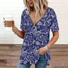 Women Square Neck Short Sleeve Blouse Watercolor Butterfly Floral Irregular Hem