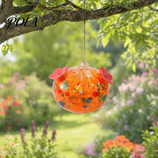 Blown Glass Hummingbird Feeder, Outdoor Hanging Colorful Nectar Feeder with Two Flower Feeding Ports for Garden Backyard Decor Sale Goods