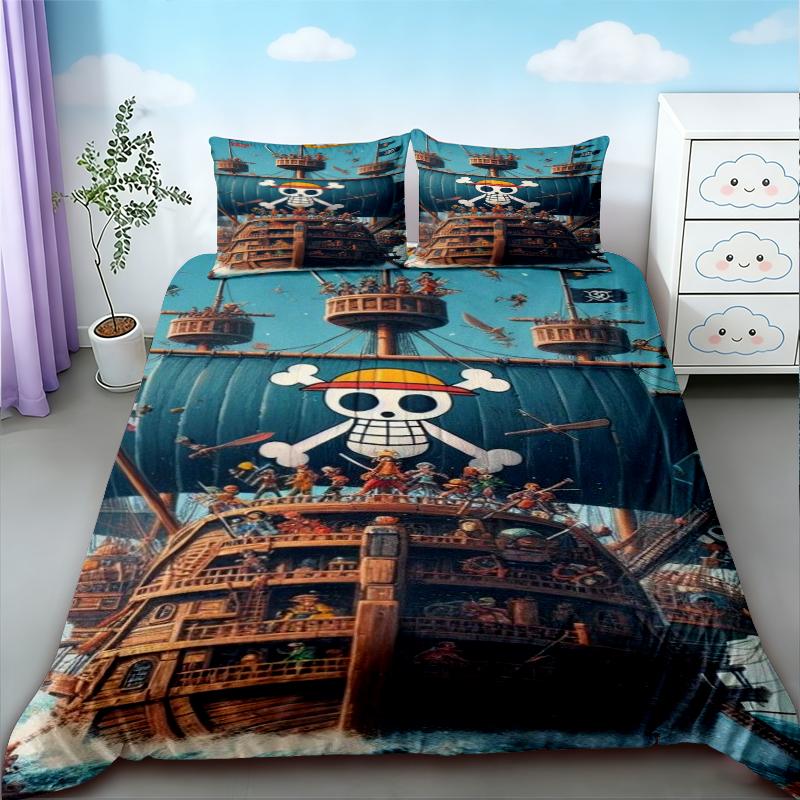 Luffy Duvet Cover Set One Piece Anime Cartoon Bedding Set Quilt Cover Comfortable For Bedroom Dormitory Teens Gifts