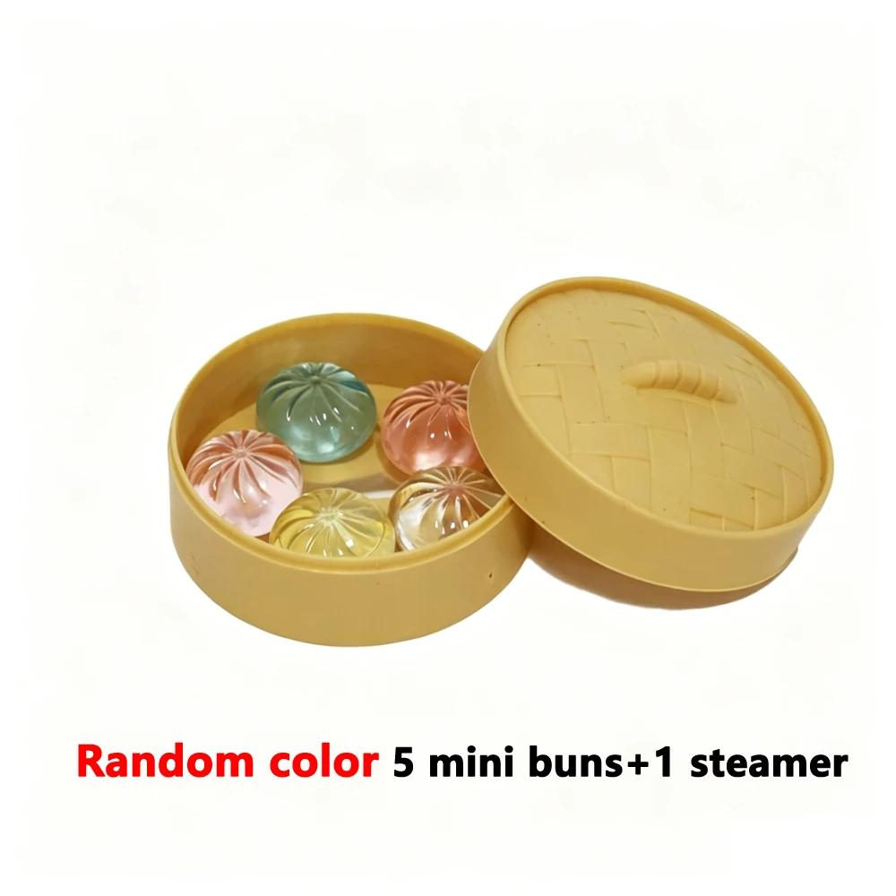 5Pcs Mini Buns with Steamer Bun Squeezable Toys Set Soft Stress Relief Crystal Squishy Fidget Sensory Toy Party Favors Gift