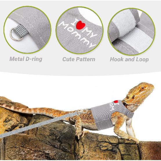 Bearded Dragon Adjustable Clothes Harness with Leash,Bearded Dragon Harness Leash Set for Lizards,Chameleon, Traction Rope Walking Leash Reptile