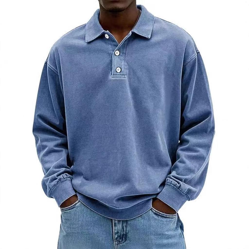 Men's  Business  Leisure  Versatile  Long Sleeves  Flip Collar  Pullover  Shirt