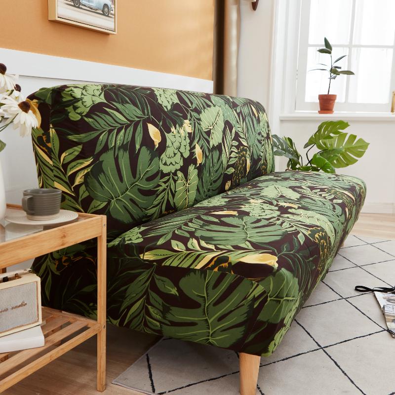 1pc Stretch Sofa Bed Cover, Tropical Leaf Floral Print Elastic Couch Cover for Living Room, Washable Modern Furniture Protector