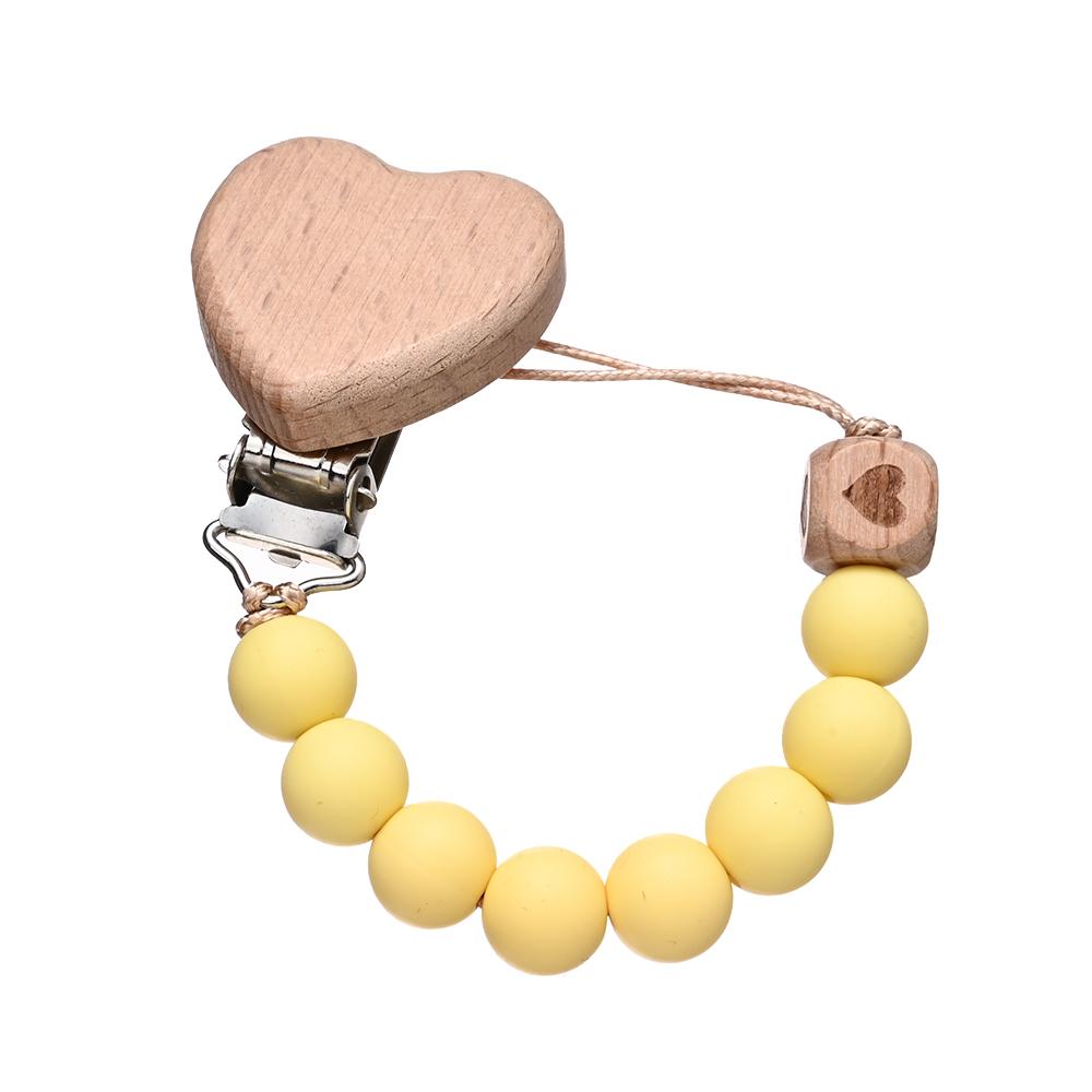 Pendant for Newborn Toys Gift New Beech Wooden Heart Beads Baby Pacifier Chain Clip Silicone Beads Dummy Nipple Holder Teether
