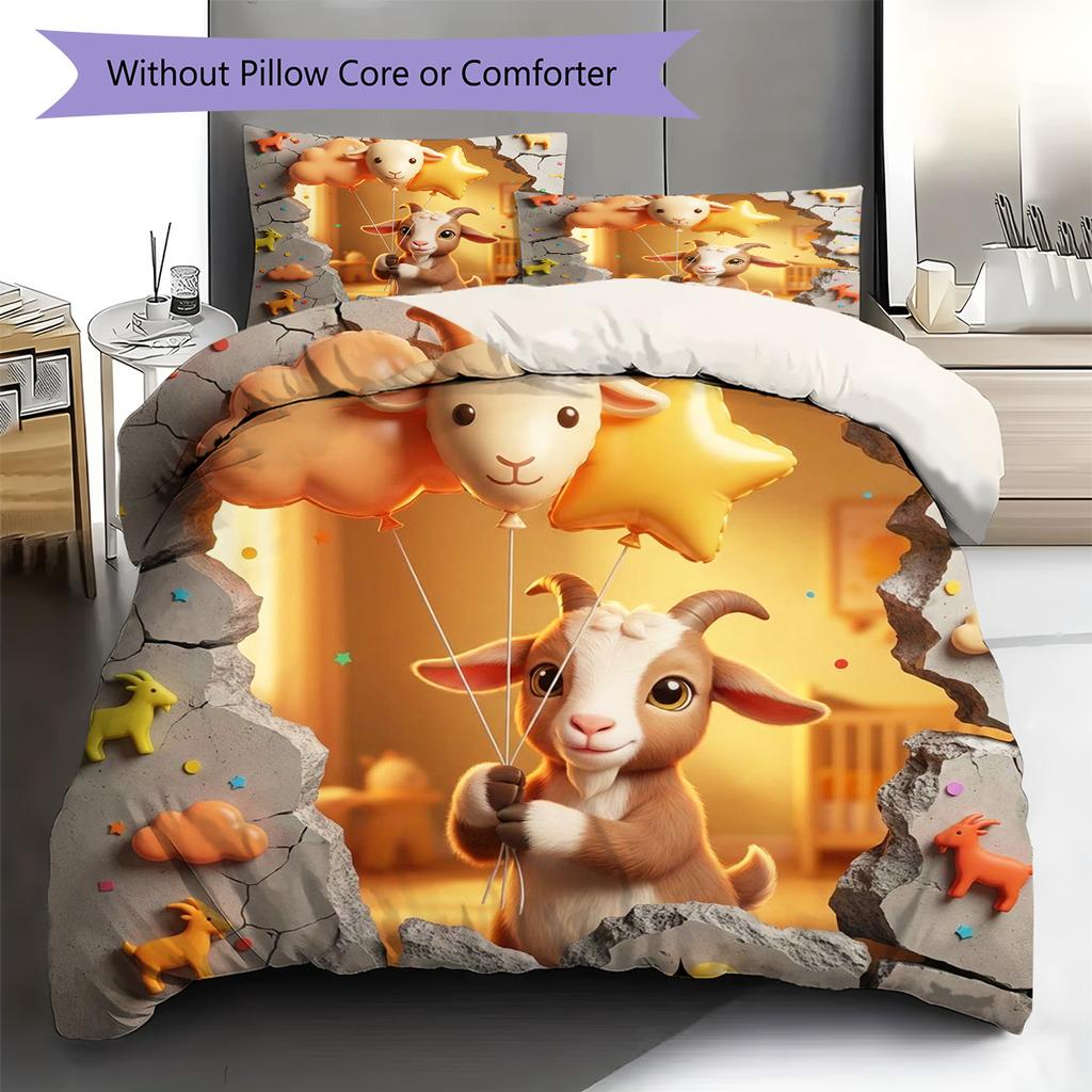 goat Pattern Bedding Quilt Set Quilt Cover Pillowcase Home Decoration Birthday Gift (1 * duvet cover + 2 * pillowcase, without core)