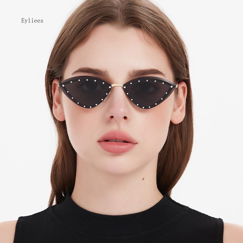 New Cat Eye Shaped Diamond Studded Sunglasses Personalized And Trendy Outdoor Sunglasses Sunscreen Party Metal Eyeglass Legs
