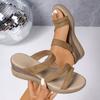 New Summer Flip-Flops Wear Outside Round Toe Open Toe Suede Slip Strap Anti-Slide Heel Soft-Soled Wedge Shoes