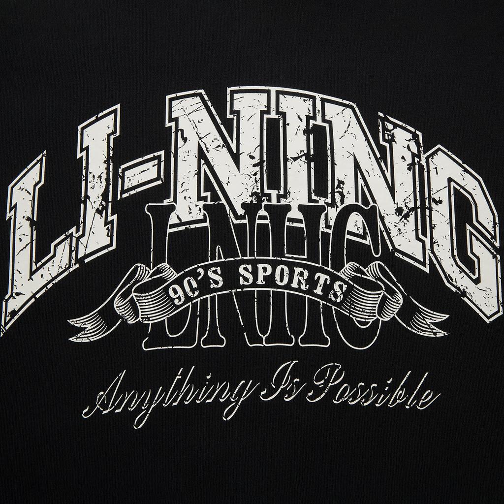 Li Ning Sports Lifestyle Series American Retro Letter Print Loose Pullover Comfortable Fleece Warm Sports Casual Long Sleeve Sweatshirt AWDU979-4